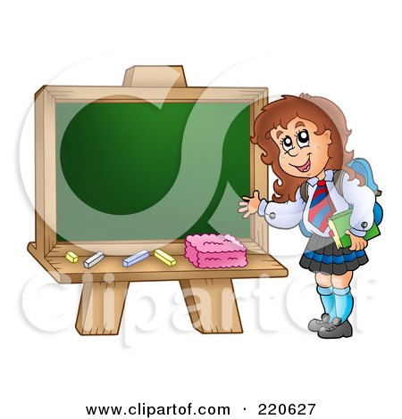 Royalty-Free (RF) Clipart Illustration of a Private School Girl Presenting A Blank Chalk Board by visekart