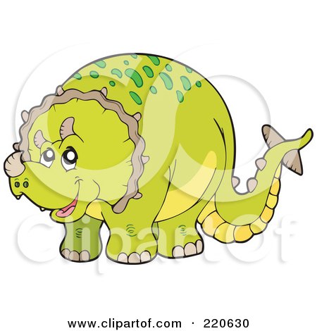 Royalty-Free (RF) Clipart Illustration of a Cute Green Triceratops Dino With Spots On His Back by visekart