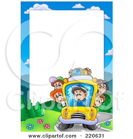 Royalty-Free (RF) Clipart Illustration of a Bus Driver And School Kids Frame Around White Space by visekart