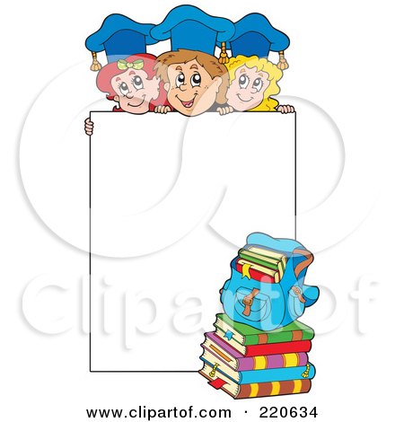 Royalty-Free (RF) Clipart Illustration of a Group Of Graduate Kids Above A Blank Sign by visekart