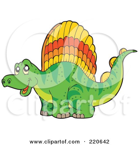 Royalty-Free (RF) Clipart Illustration of a Cute Green, Orange And Yellow Dinosaur by visekart