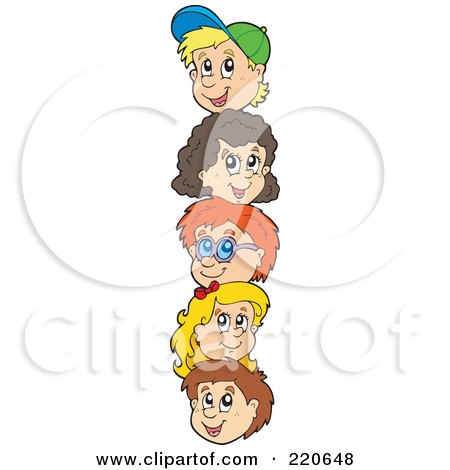 Royalty-Free (RF) Clipart Illustration of a Stack Of School Boy And School Girl Faces by visekart