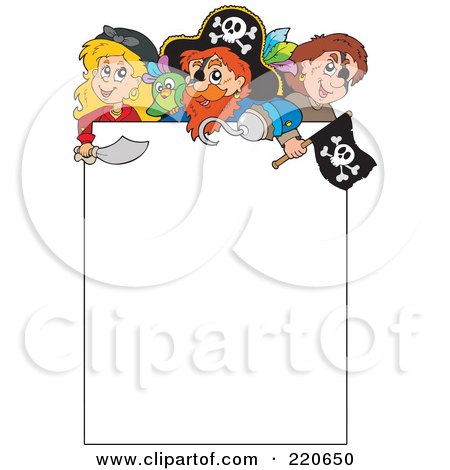 Royalty-Free (RF) Clipart Illustration of a Border Of Pirates On A Blank White Sign by visekart