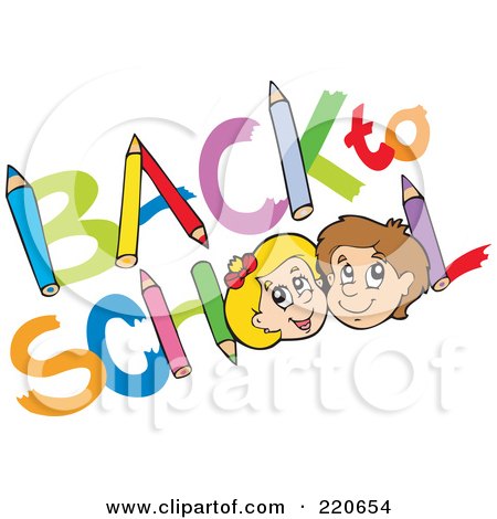 Royalty-Free (RF) Clipart Illustration of a School Boy And Girl Over Back To School Pencils by visekart