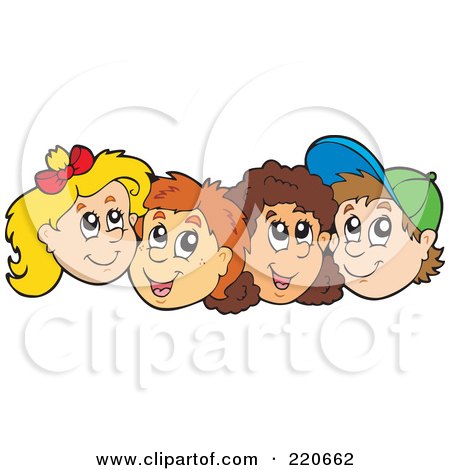 Royalty-Free (RF) Clipart Illustration of a Row Of School Boy And School Girl Faces by visekart