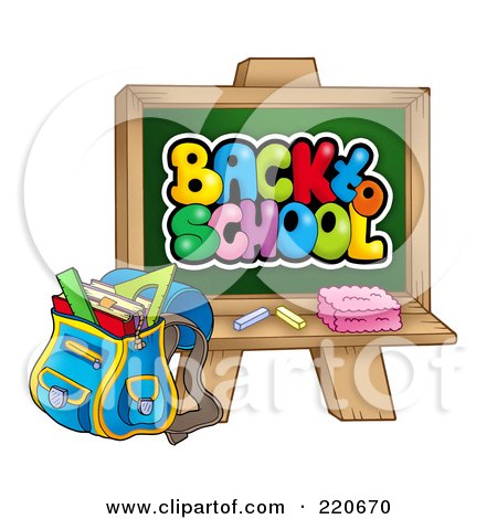 Royalty-Free (RF) Clipart Illustration of a Backpack By A Back To School Chalk Board by visekart