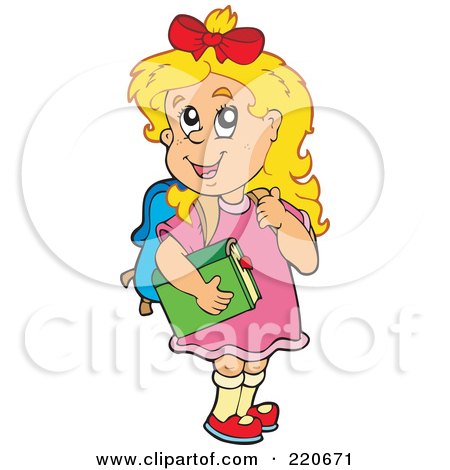 Royalty-Free (RF) Clipart Illustration of a Blond Kindergarden School Girl Carrying A Book by visekart