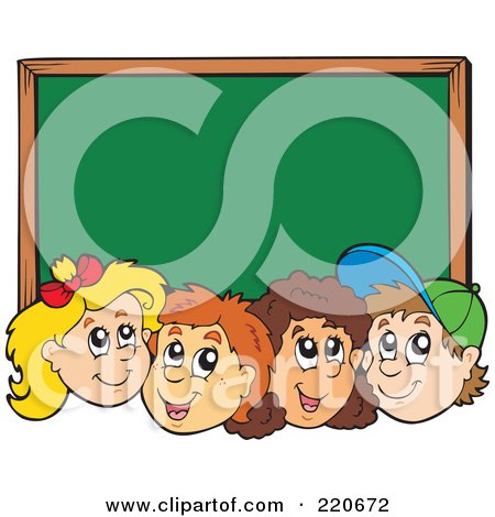 Royalty-Free (RF) Clipart Illustration of a Row Of School Boy And School Girl Faces Under A Chalk Board by visekart