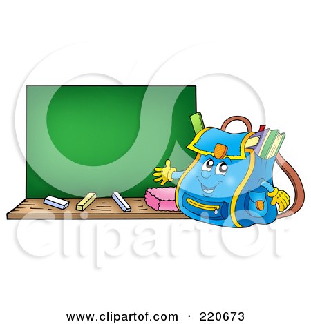 Royalty-Free (RF) Clipart Illustration of a Friendly Backpack Presenting A Blank Chalk Board by visekart