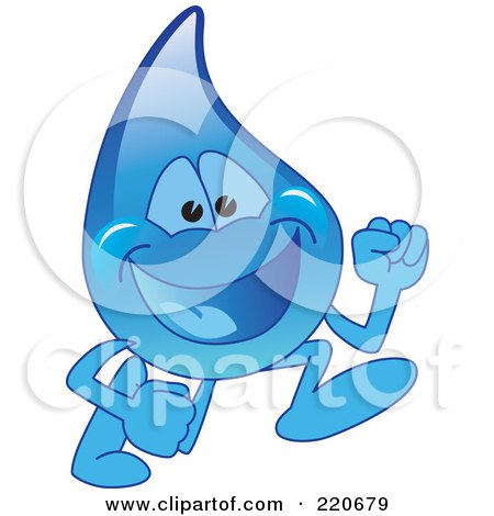 Royalty-Free (RF) Clipart Illustration of a Blue Water Droplet Character Running by Mascot Junction