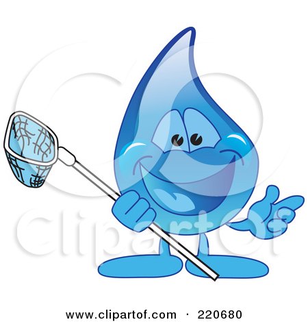 Royalty-Free (RF) Clipart Illustration of a Blue Water Droplet Character Holding A Net by Mascot Junction