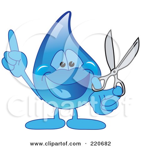 Royalty-Free (RF) Clipart Illustration of a Blue Water Droplet Character Holding Scissors by Mascot Junction
