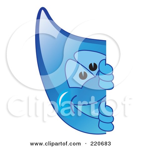 Royalty-Free (RF) Clipart Illustration of a Blue Water Droplet Character Looking Around A Blank Sign by Mascot Junction