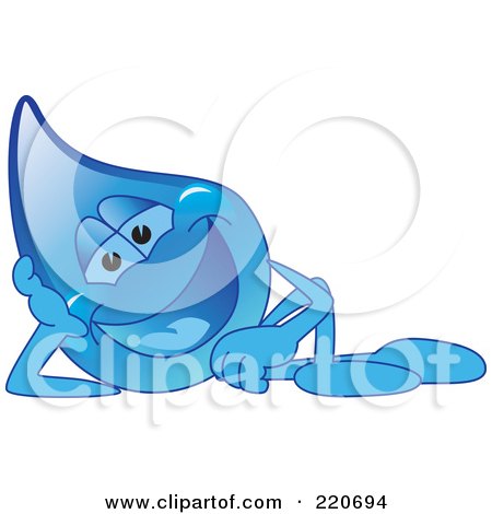 Royalty-Free (RF) Clipart Illustration of a Blue Water Droplet Character Reclined by Mascot Junction