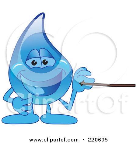 Royalty-Free (RF) Clipart Illustration of a Blue Water Droplet Character Using A Pointer Stick by Mascot Junction