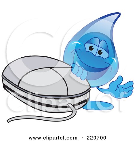 Royalty-Free (RF) Clipart Illustration of a Blue Water Droplet Character With A Comptuer Mouse by Mascot Junction