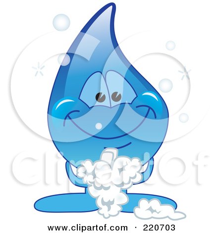 Royalty-Free (RF) Clipart Illustration of a Blue Water Droplet Character Washing His Hands by Mascot Junction