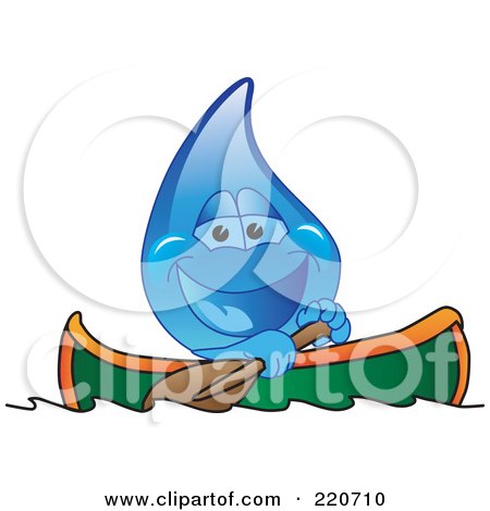 Royalty-Free (RF) Clipart Illustration of a Blue Water Droplet Character Kayaking by Mascot Junction