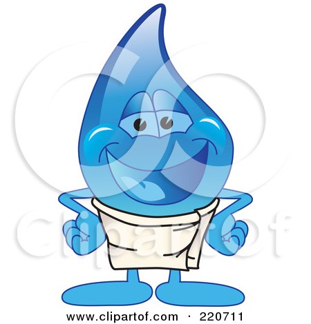 Royalty-Free (RF) Clipart Illustration of a Blue Water Droplet Character Wearing A Towel by Mascot Junction