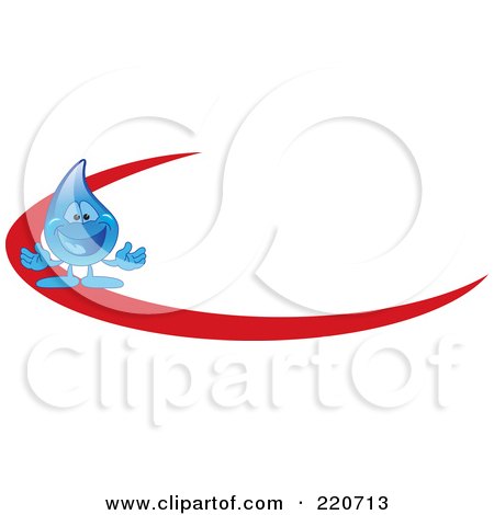Royalty-Free (RF) Clipart Illustration of a Blue Water Droplet Character Logo With A Red Dash by Mascot Junction