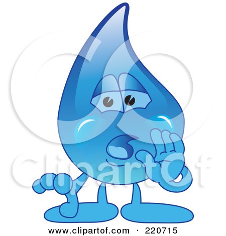 Royalty-Free (RF) Clipart Illustration of a Blue Water Droplet Character Whispering by Mascot Junction