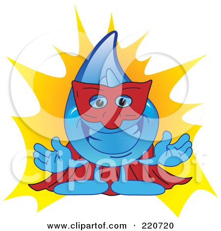 Royalty-Free (RF) Clipart Illustration of a Blue Water Droplet Character Super Hero by Mascot Junction