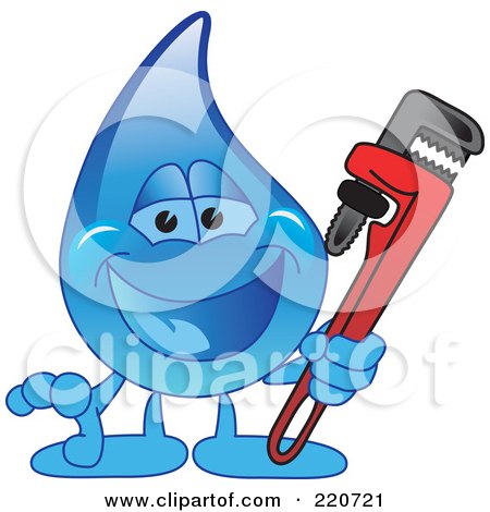 Royalty-Free (RF) Clipart Illustration of a Blue Water Droplet Character Holding A Monkey Wrench by Mascot Junction