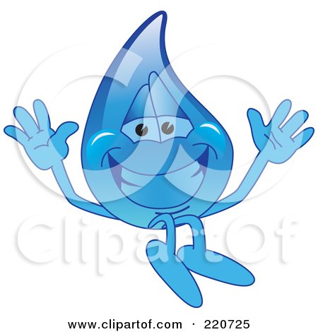 Royalty-Free (RF) Clipart Illustration of a Blue Water Droplet Character Jumping by Mascot Junction