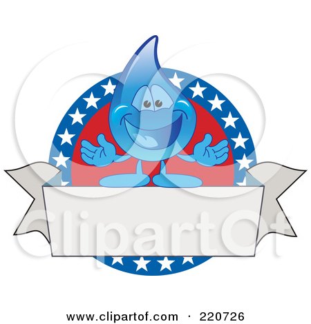 Royalty-Free (RF) Clipart Illustration of an American Blue Water Droplet Character Logo by Mascot Junction