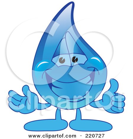 Royalty-Free (RF) Clipart Illustration of a Blue Water Droplet Character Holding A Thumbs Up by Mascot Junction
