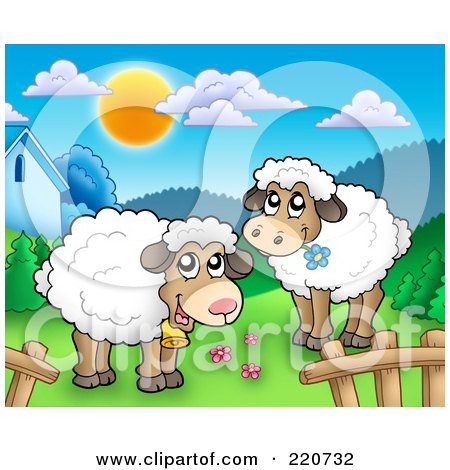 Royalty-Free (RF) Clipart Illustration of Cute Sheep In A Mountainous Pasture by visekart