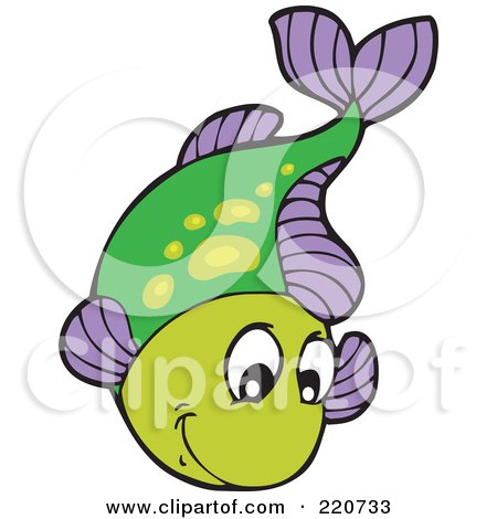 Royalty-Free (RF) Clipart Illustration of a Cute Green And Purple Fish Leaping Out Of Water by visekart