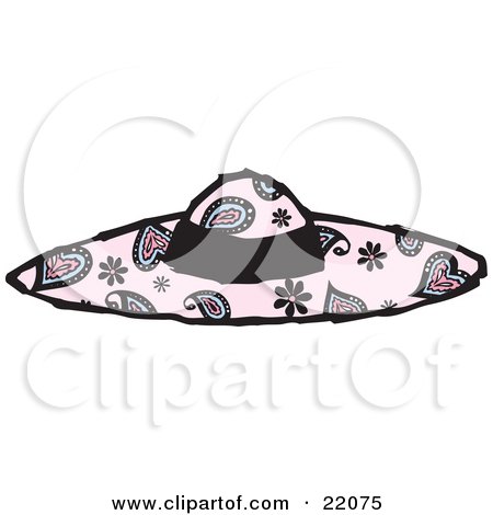 Clipart Picture of a Fashionable Pink Floral And Heart Paisley Patterned Woman's Hat by Steve Klinkel
