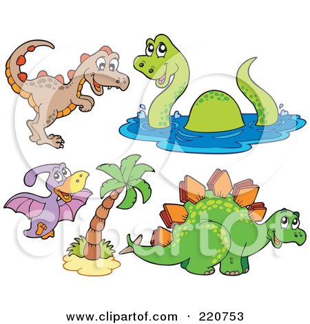 Royalty-Free (RF) Clipart Illustration of a Digital Collage Of Four Cute Dinosaurs by visekart