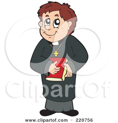 Royalty-Free (RF) Clipart Illustration of a Happy Brunette Priest Holding A Bible by visekart