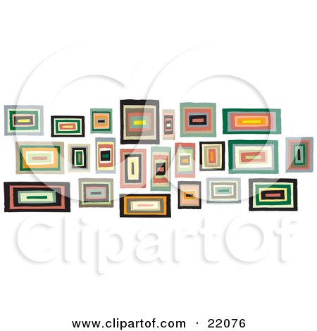 Clipart Picture of a Background Of Abstract Colorf Squares And Rectangles Over White by Steve Klinkel