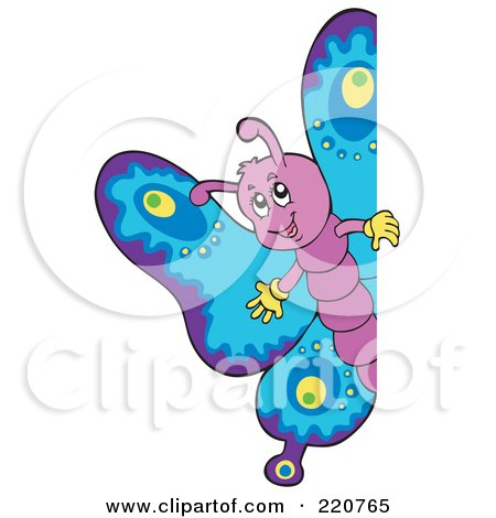 Royalty-Free (RF) Clipart Illustration of a Cute Butterfly Holding Up A Blank Sign by visekart