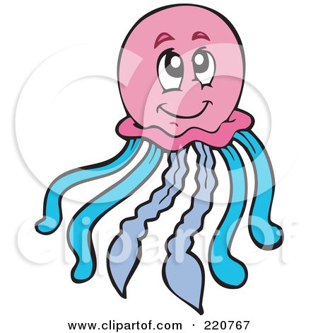 Royalty-Free (RF) Clipart Illustration of a Happy Pink And Blue Squid by visekart