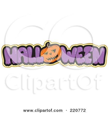 Royalty-Free (RF) Clipart Illustration of a Purple Halloween Text With A Pumpkin As The O, Outlined In Yellow by visekart