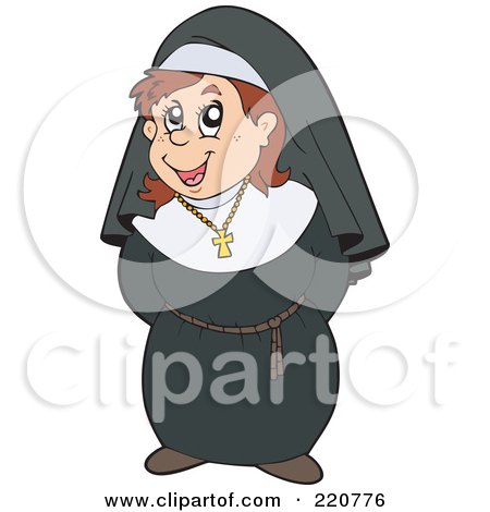 Royalty-Free (RF) Clipart Illustration of a Happy Brunette Nun In Uniform, Her Hands Behind Her Back by visekart