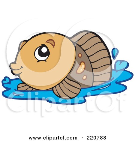 Royalty-Free (RF) Clipart Illustration of a Cute Brown Fish Surfacing On Water by visekart