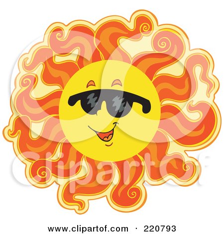 Royalty-Free (RF) Clipart Illustration of a Fiery Summer Sun Wearing Dark Shades by visekart