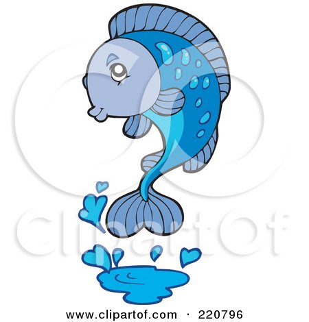 Royalty-Free (RF) Clipart Illustration of a Cute Blue Fish Leaping Out Of Water And Splashing by visekart