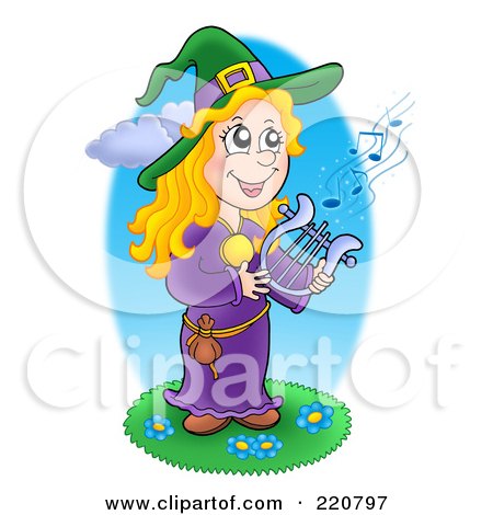 Royalty-Free (RF) Clipart Illustration of a Cute Halloween Witch Playing A Lyre by visekart