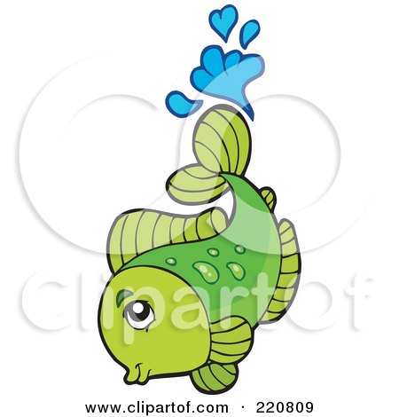 Royalty-Free (RF) Clipart Illustration of a Cute Green Fish Leaping Out Of Water And Splashing by visekart