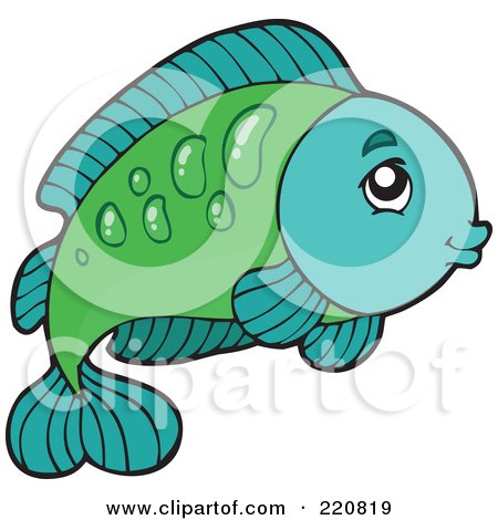 Royalty-Free (RF) Clipart Illustration of a Cute Green And Turquoise Fish Leaping by visekart