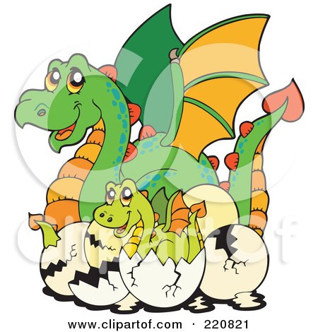 Royalty-Free (RF) Clipart Illustration of a Mother Dragon By Hatching Babies by visekart