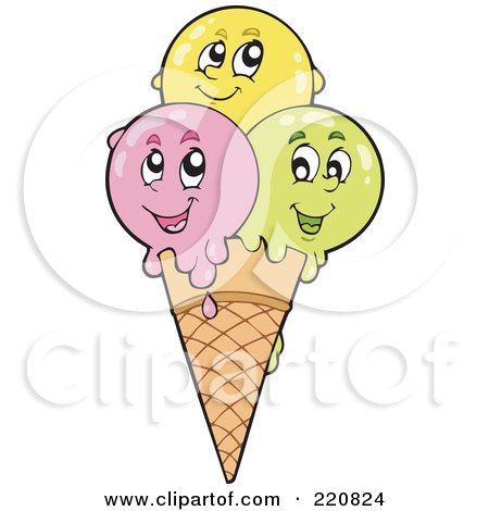 Royalty-Free (RF) Clipart Illustration of a Waffle Cone Character With Three Faces by visekart