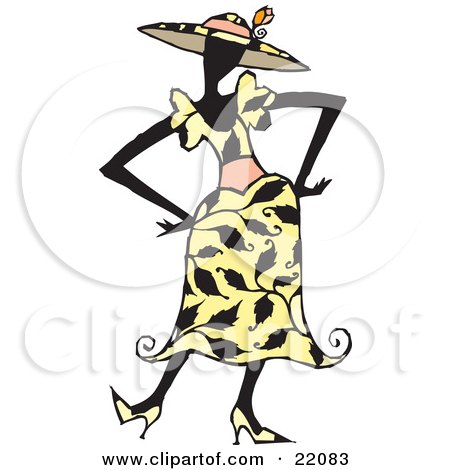 Clipart Picture of a Sassy Woman, A Mother Or Wife, Wearing A Hat, High Heels, And Fashionable Dress, Standing With Her Hands On Her Hips And Tapping Her Foot. by Steve Klinkel