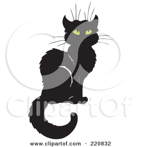 Royalty-Free (RF) Clipart Illustration of a Sitting Black Cat With Yellow Eyes by visekart